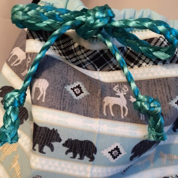 New Western Bucket Tote Sling Bag Bear Deer Print Aqua Black Large Oval carryall - Picture 4 of 8